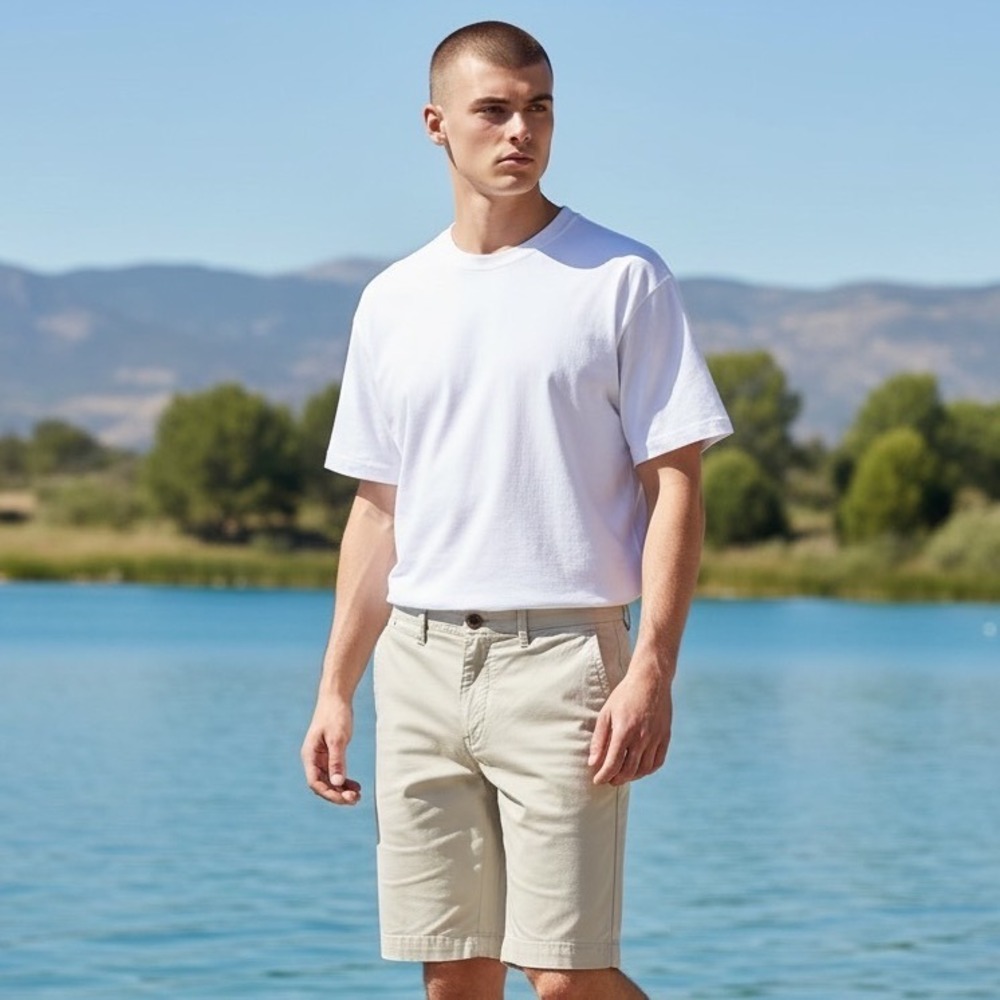 Tommy Bahama Boracay Chino Short Khaki Tan Men 32 Cotton Tencel Stretch 9 Inseam